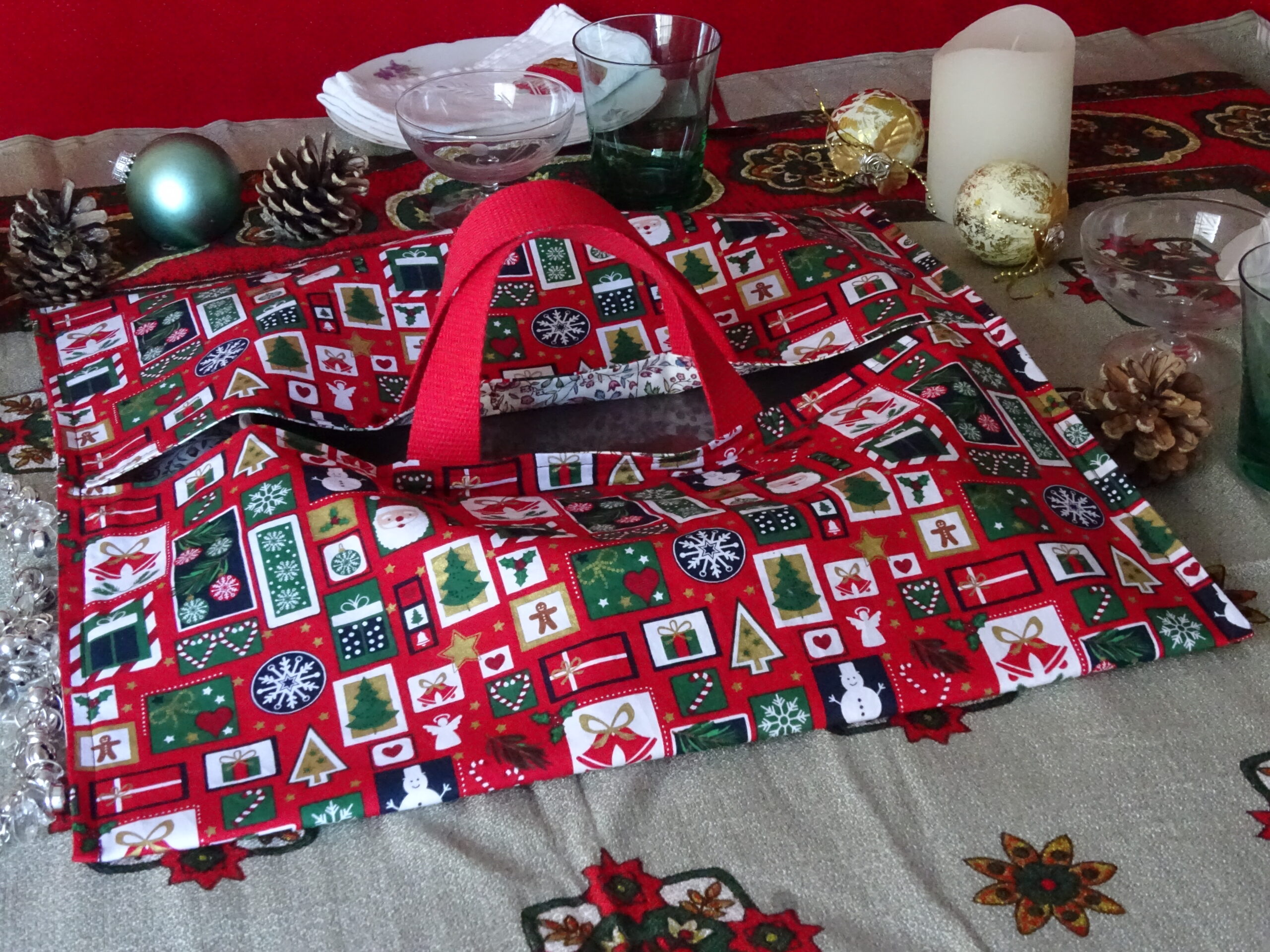 sac à tarte motifs Noël coton rouge et vert