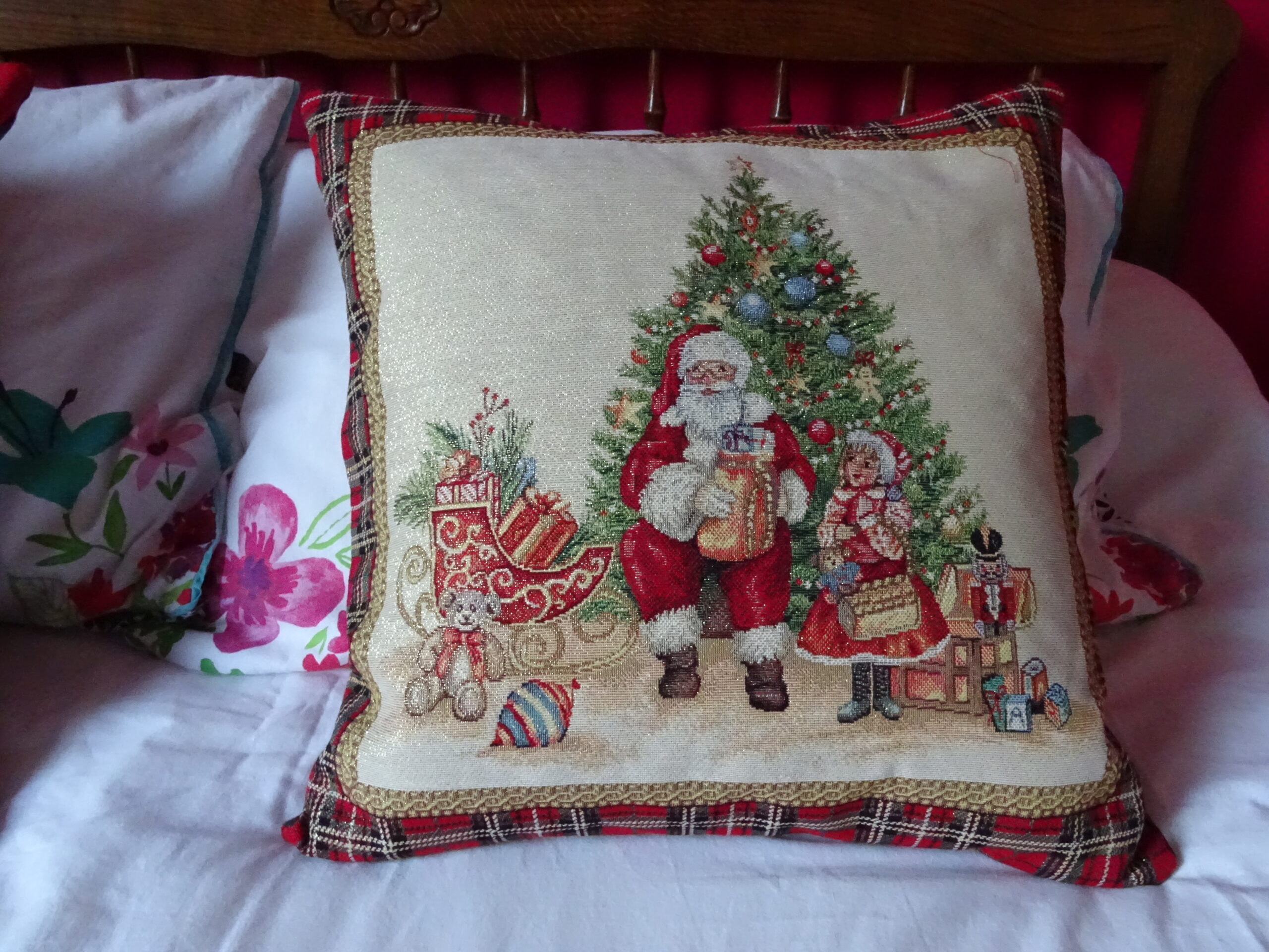 Housse de coussin spécial Noël rouge et vert